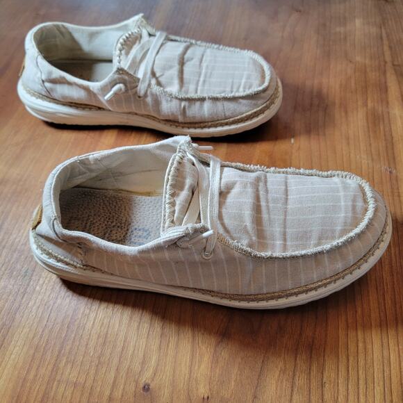Hey Dude Wendy Slip-On Loafers Beige Stripes Size 10 Lightweight Cozy Moccasins - Picture 4 of 8